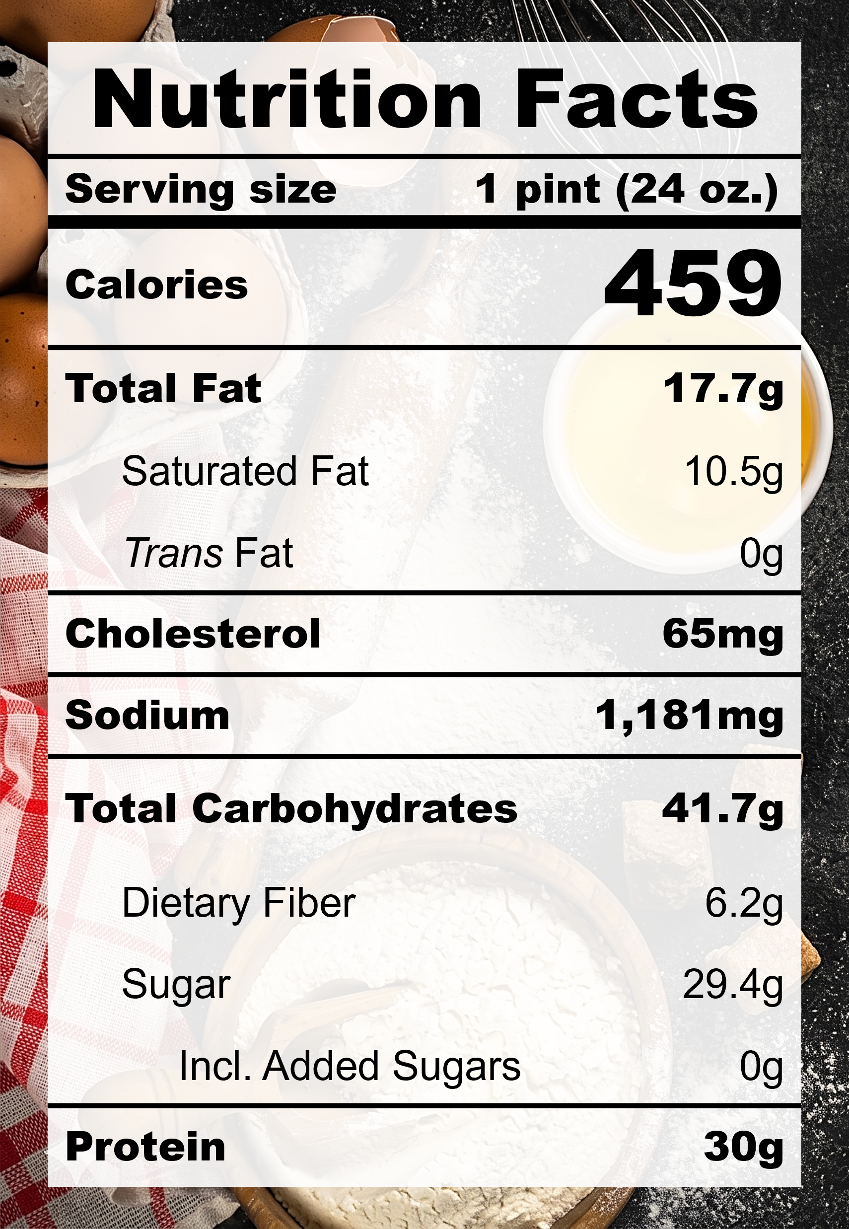Nutrition Facts for B1.2 Strawberry Cheesecake