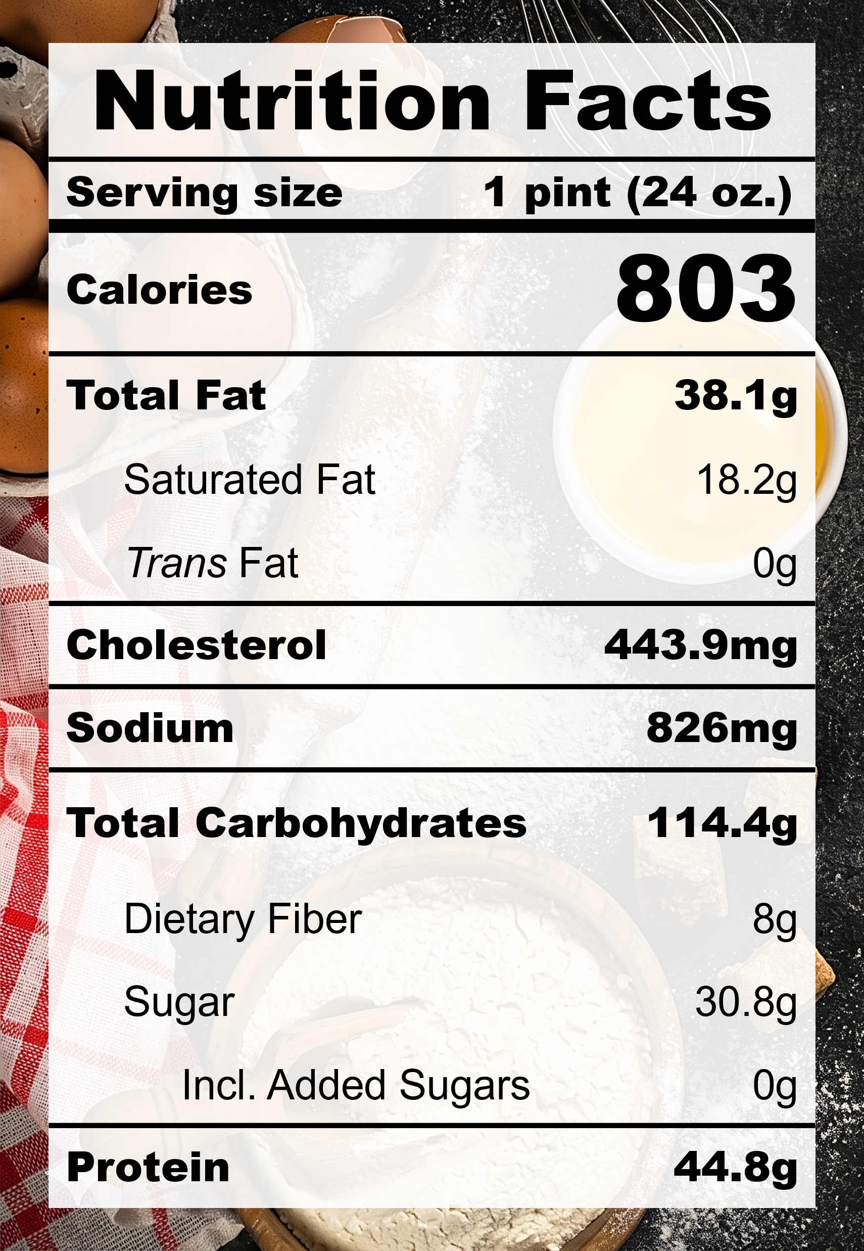 Nutrition Facts for B2.1 Toasted Sweet Corn Custard