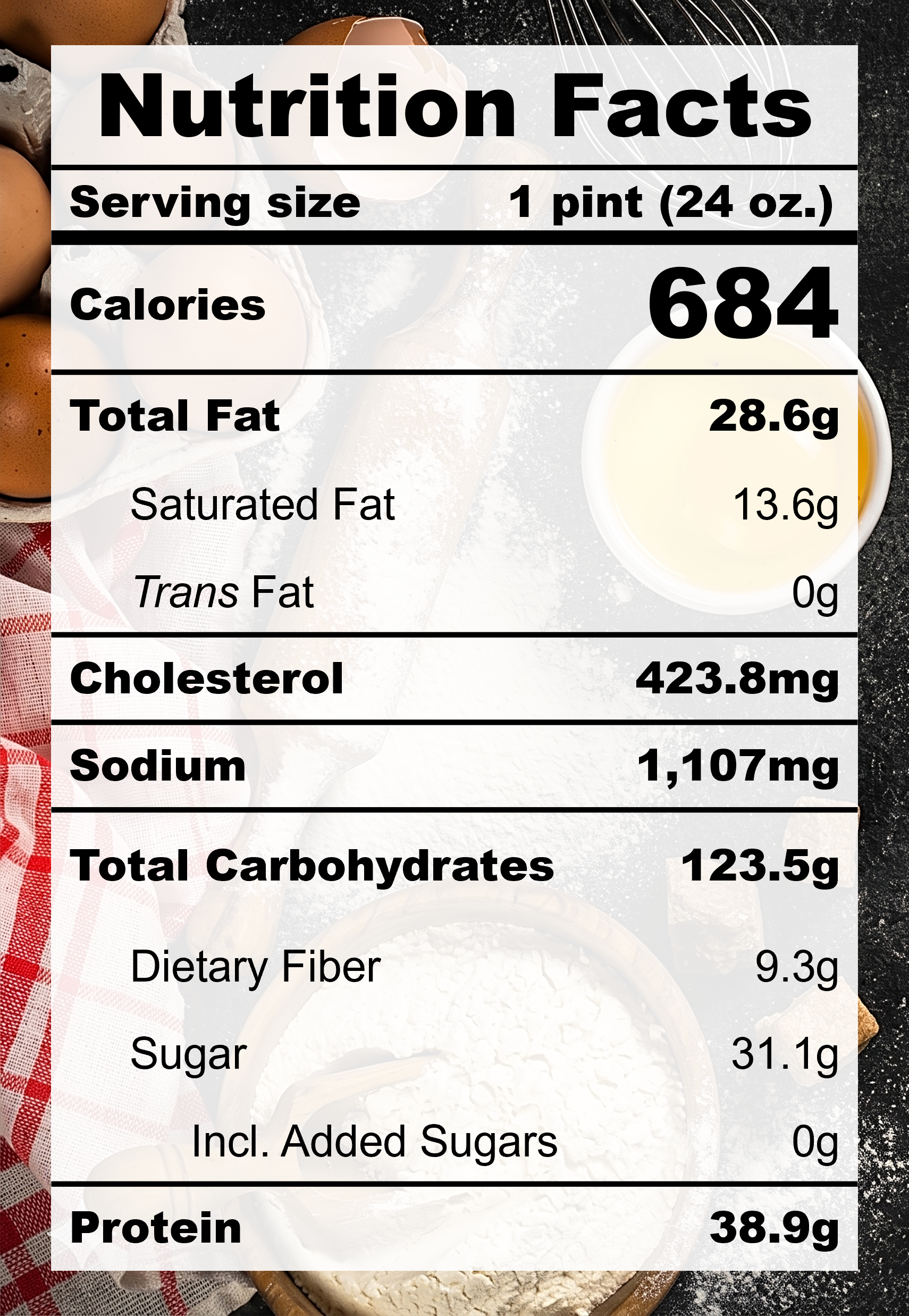 Nutrition Facts for B2.2 Toasted Sweet Corn Custard