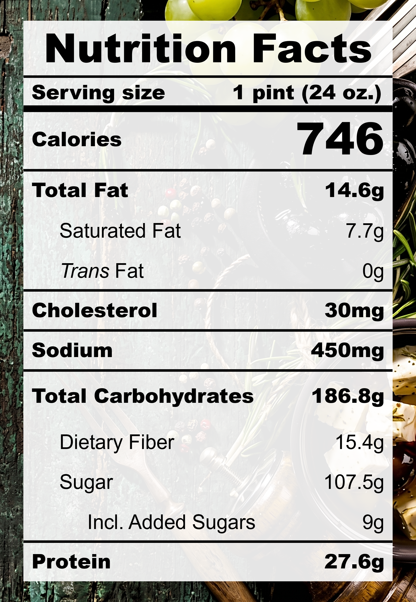Nutrition Facts for E3.1 Roasted Campfire