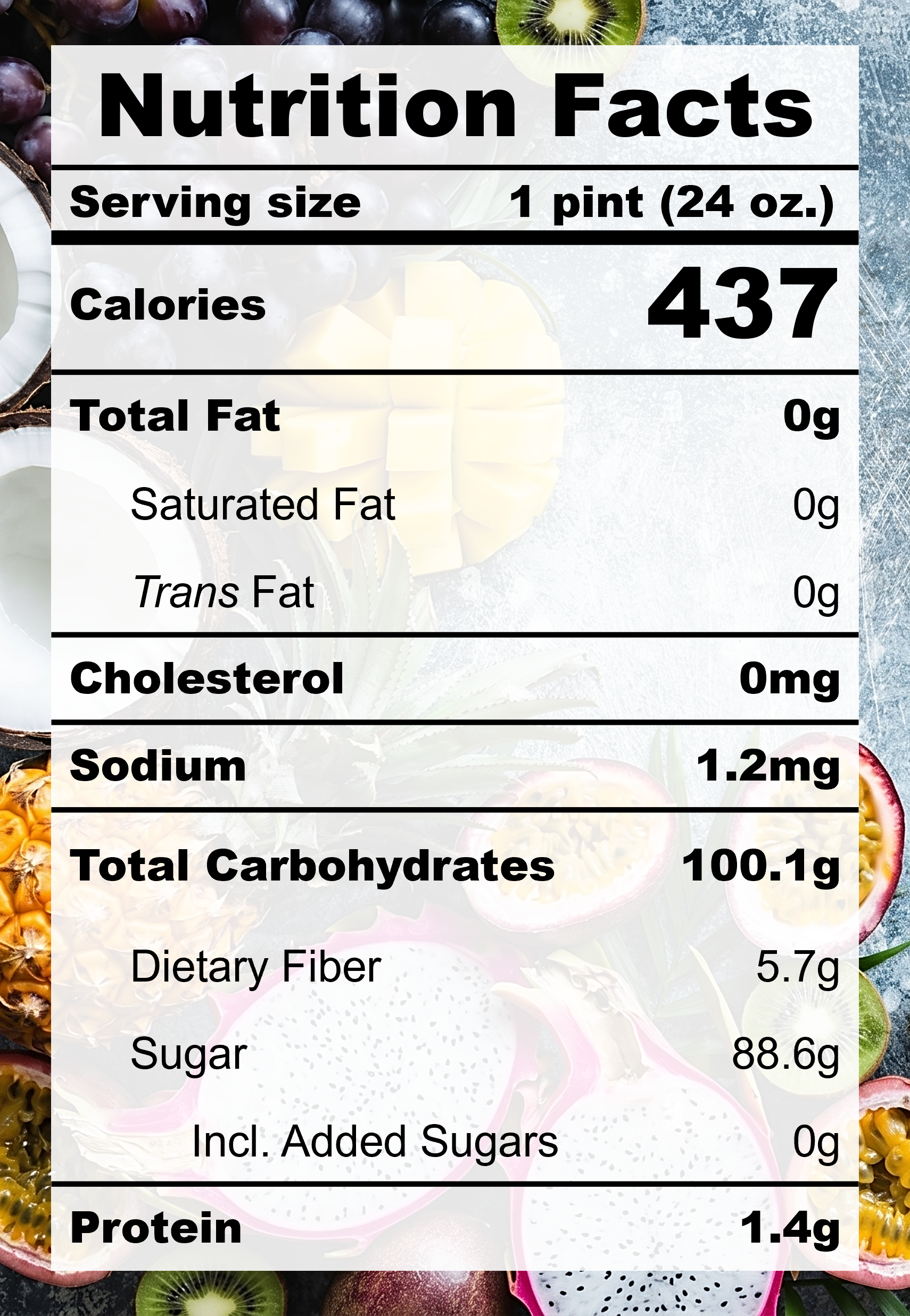 Nutrition Facts for F2.1 Mango Pineapple Sorbet