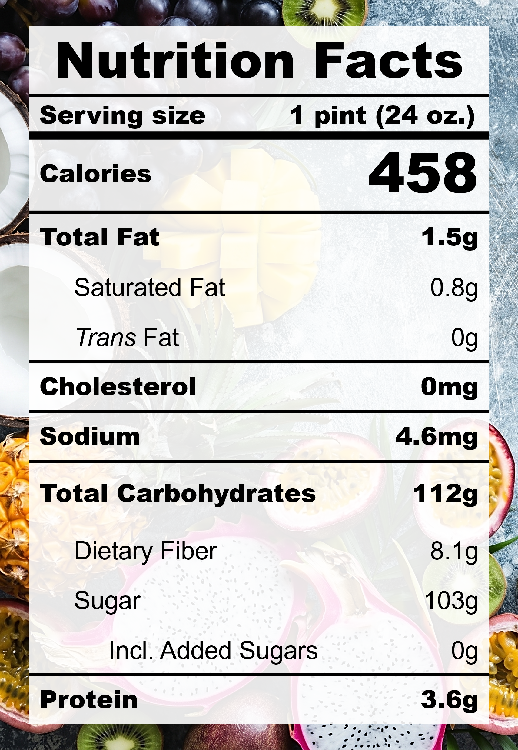 Nutrition Facts for F2.2 Mango Pineapple Sorbet